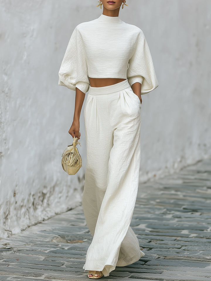 Glowy - Creamy White Textured Lantern Sleeve Set
