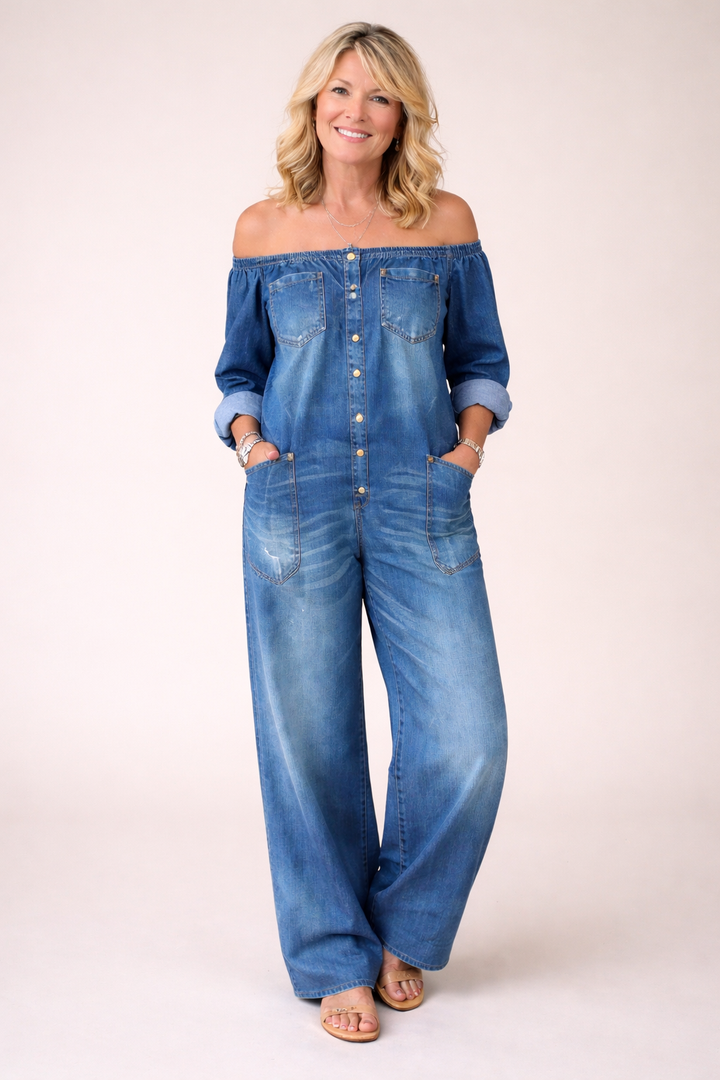 Casual Long-sleeved Washed Cotton Denim Jumpsuit