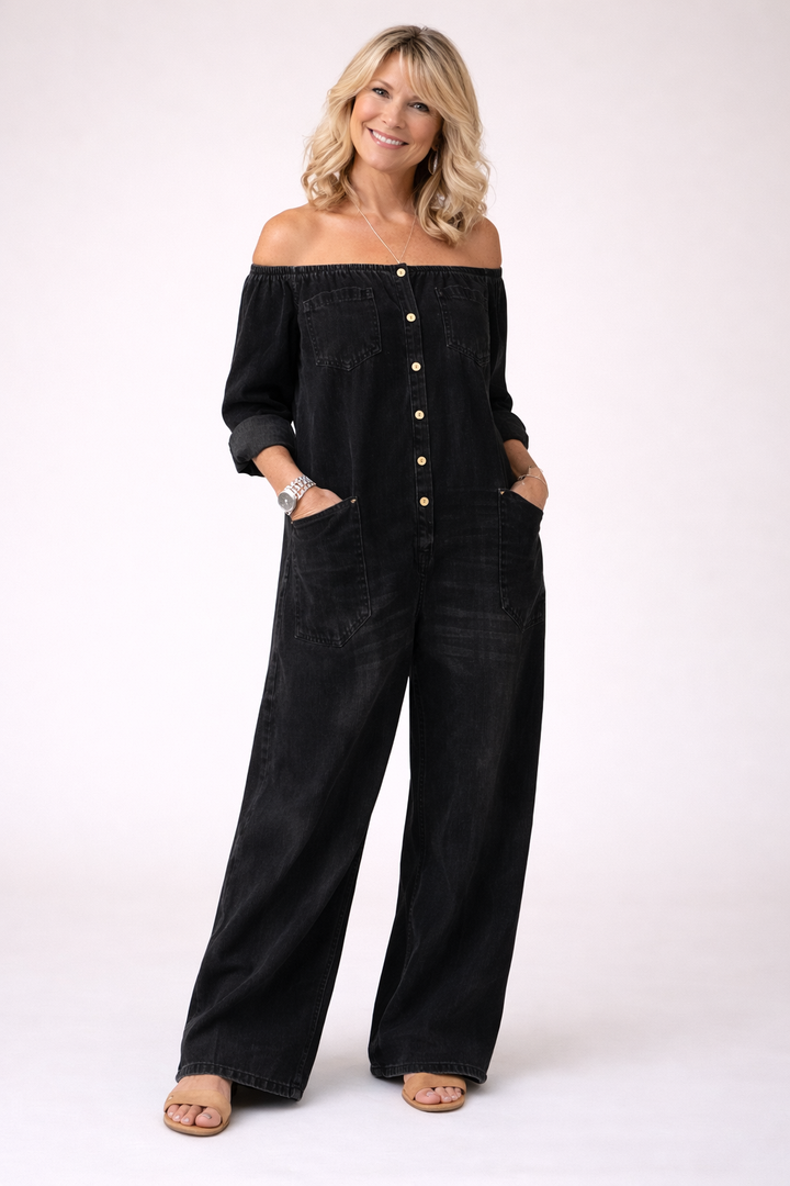 Casual Long-sleeved Washed Cotton Denim Jumpsuit