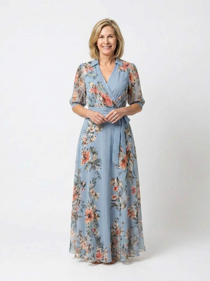 Liora | Floral Wrap V Neck Maxi Dress