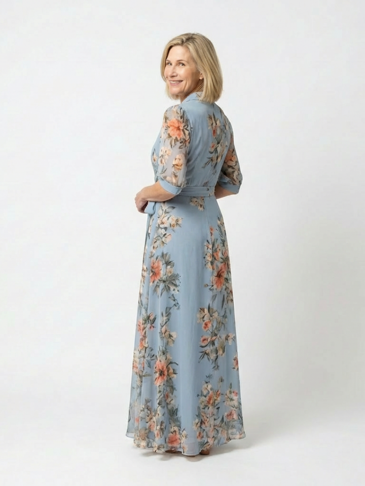 Liora | Floral Wrap V Neck Maxi Dress