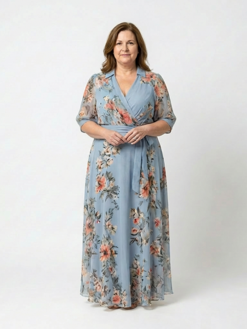 Liora | Floral Wrap V Neck Maxi Dress