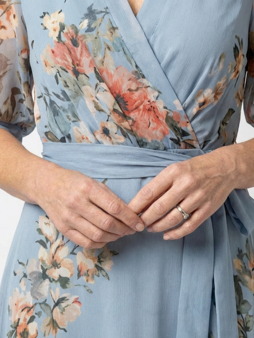 Liora | Floral Wrap V Neck Maxi Dress