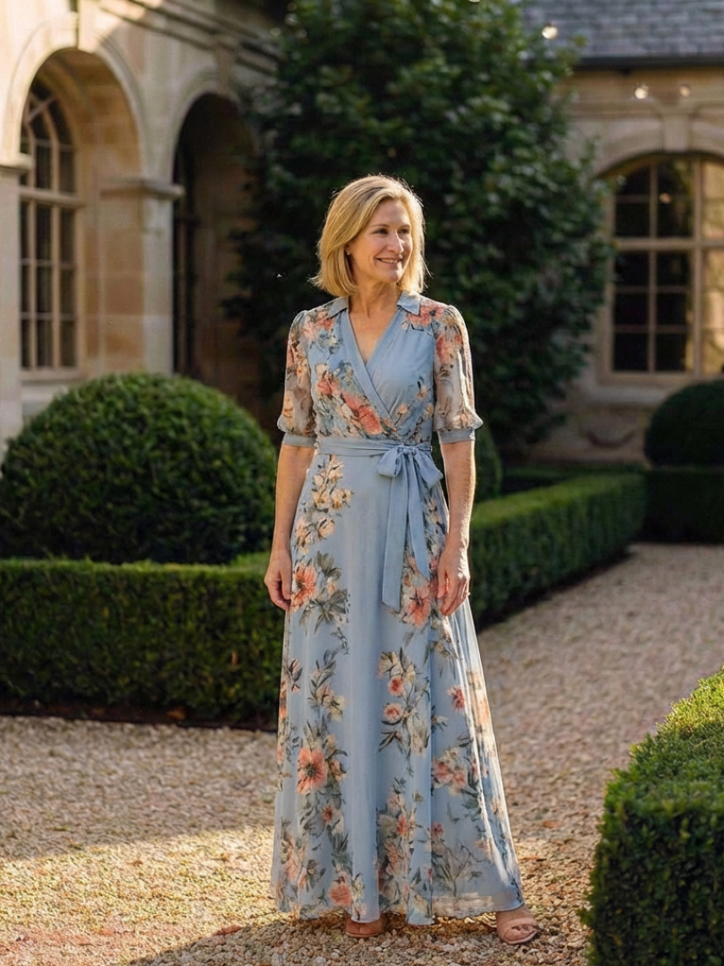Liora | Floral Wrap V Neck Maxi Dress