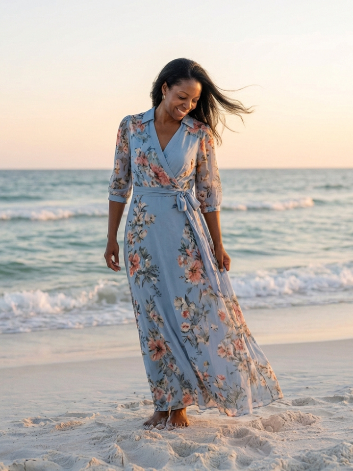 Liora | Floral Wrap V Neck Maxi Dress